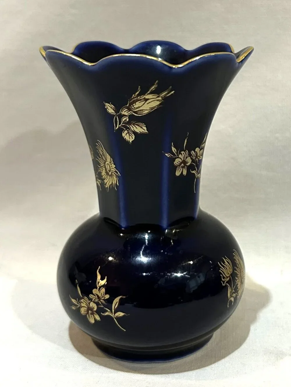 Cobalt Etch German Vase Bareuther Waldsassen Vintage